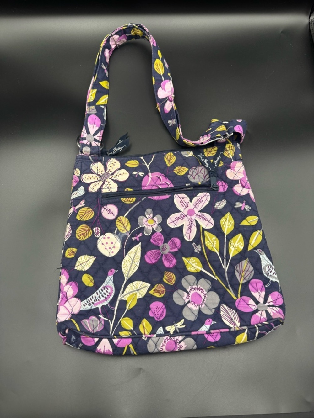 Vera Bradley Quilted Floral Crossbody Bag Navy Pink Yellow Boho
